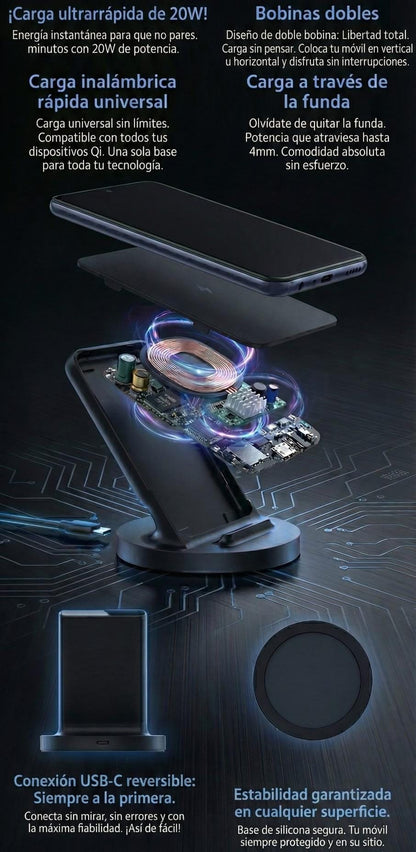 Cargador Inalámbrico Qi 20W USB-C | Carga Rápida universal